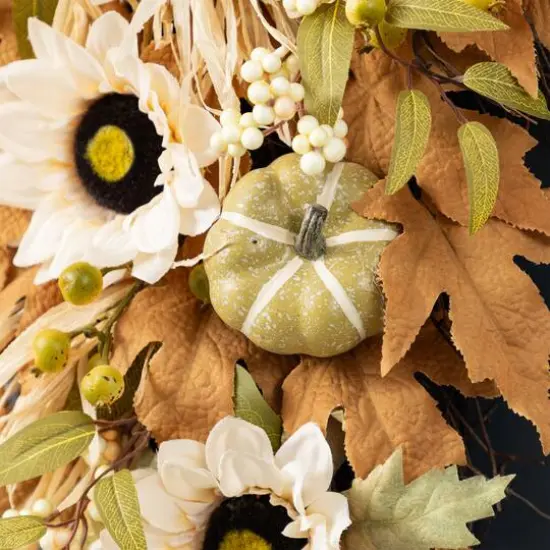 Glitzhome&reg; 28" Fall Neutral Sunflower, Pumpkin and Leaf Swag {7}