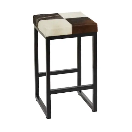 Black Iron and Leather Industrial Stool, 24" x 14" x 14" {5}