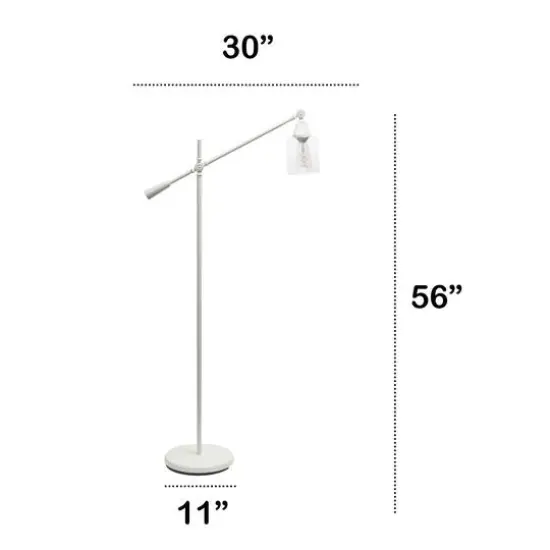 Lalia Home 4.6ft. Swing Arm Floor Lamp with Glass Cylindrical Shade White {4}