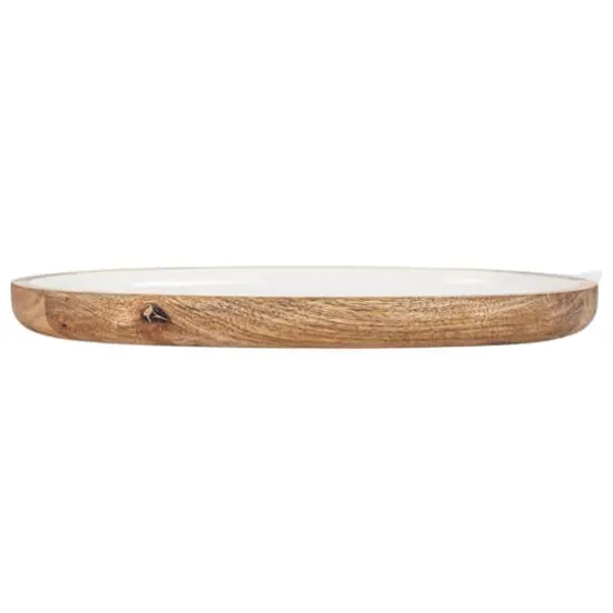 Hello Honey&reg; 18" White Oval Enameled Mango Wood Tray {7}