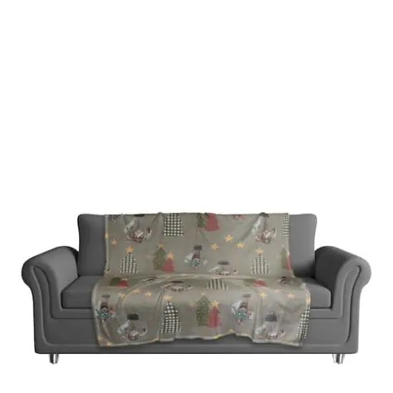 Gray Tree & Globe Pattern Coral Fleece Blanket {4}