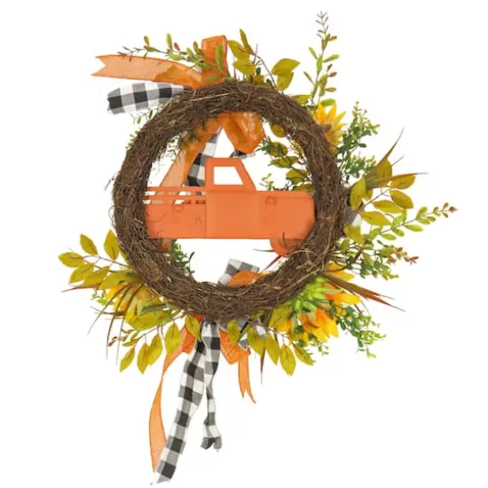 26'' Harvest Country Car and Sunflowers Wreath {5}