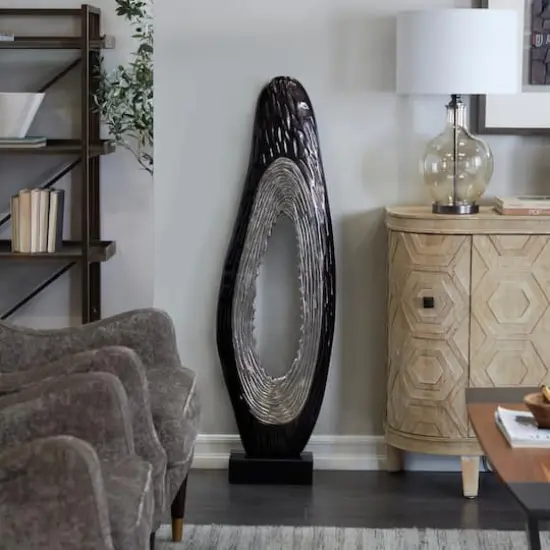 49.5" Abstract Aluminum & Marble Teardrop Sculpture Black {3}