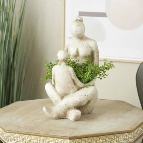 17.5" Cream Mother & Child Sitting Planter {9}