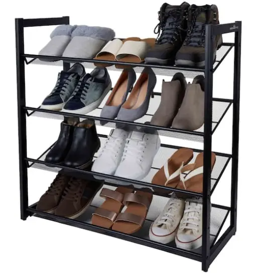 Organize It All Black 30" Wide 4 Tier Adjustable Mesh Shoe Rack {3}