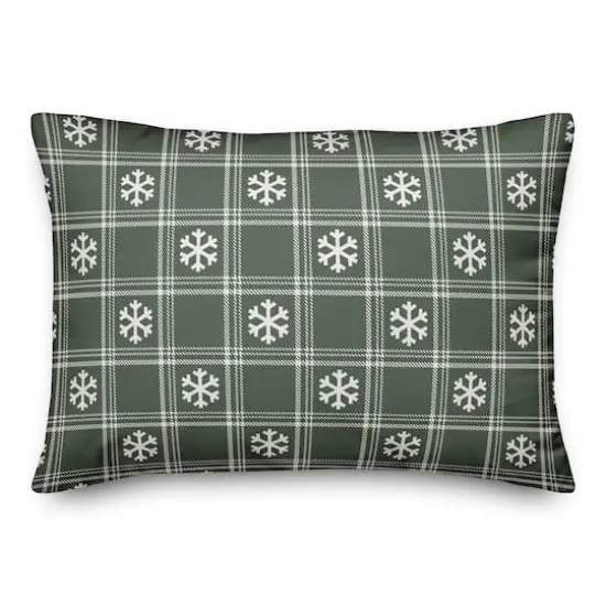 Sage Snowflake Plaid 20" x 14" Spun Poly Pillow {1}