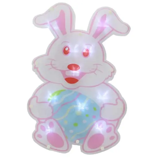 14" Pink & White LED Lighted Easter Bunny Window Silhouette {1}