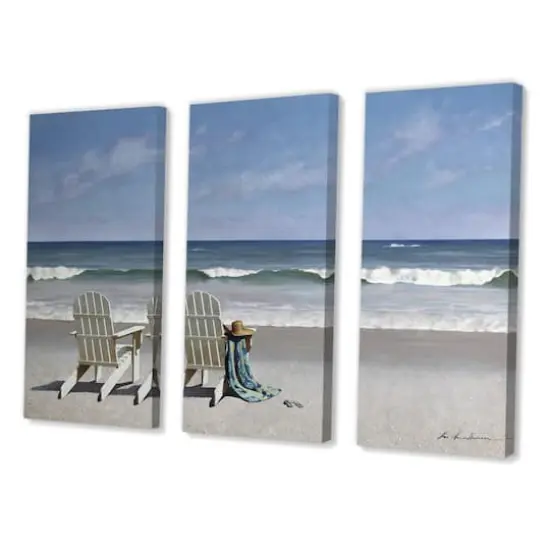 Designart - Tide Watching - Beach Canvas Art Print {3}