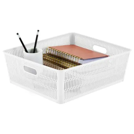 Simplify Slide 2 Stack It Shallow Tote Baskets, 2ct. White {17}