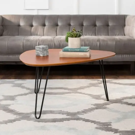 Walnut Guitar Pick Hairpin Leg Mid Century Modern Wood Coffee Table {5}