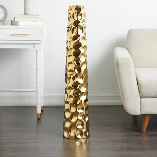 39" Gold Concaved Circles Ceramic Vase {9}