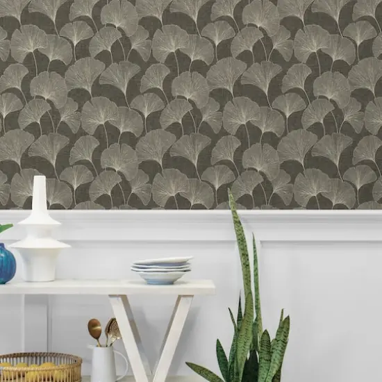 Surface Style Ginkgo Peel & Stick Wallpaper Ebony {4}