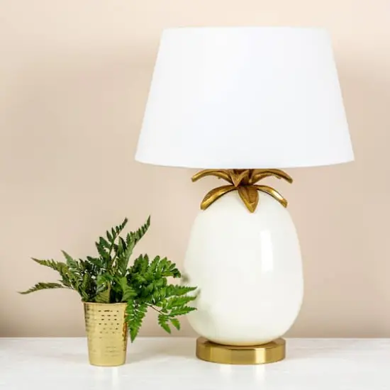 Hello Honey&reg; 22" White & Gold Tropical Table Lamp with Pineapple Detail {4}