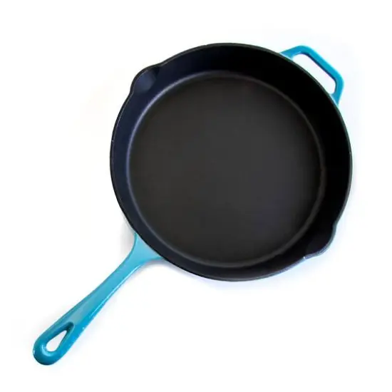 MegaChef 12" Round Blue Enamel Cast Iron Skillet {6}