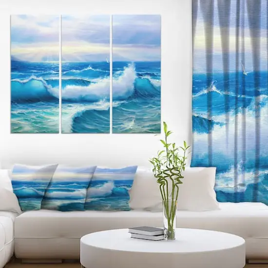 Designart - Sea Wave - Sea & Shore Painting Print on Wrapped Canvas set {3}