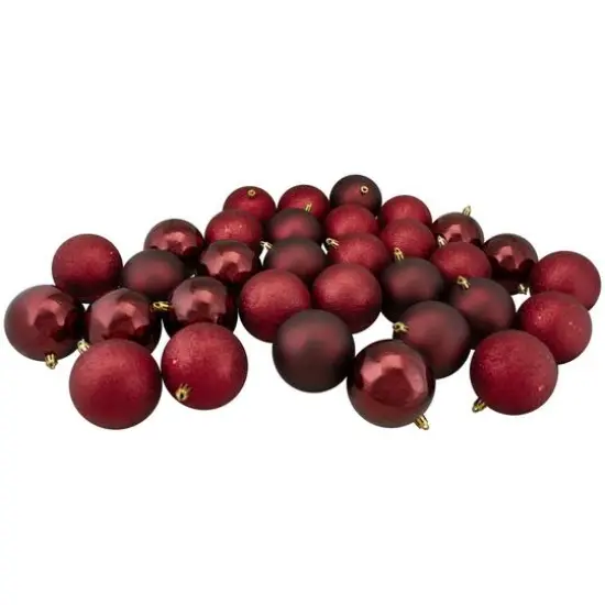 60ct Burgundy Red Shatterproof 4-Finish Ball Ornaments {3}