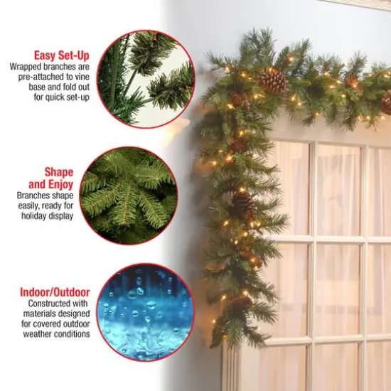 9' x 10" Pre-lit Pine Cone Artificial Christmas Garland with 50 Clear Lights-UL {8}