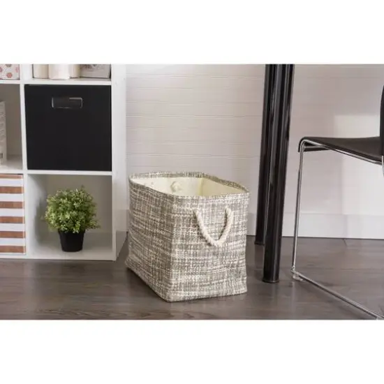 DII&reg; Large Tweed Rectangle Woven Paper Storage Bin Stone {4}