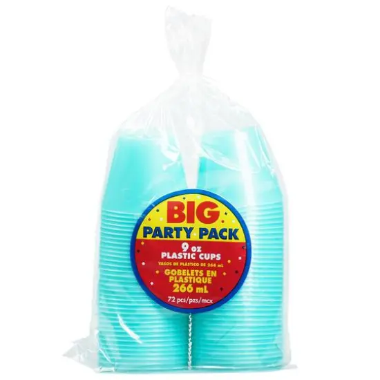 JAM Paper 9oz. Clear Plastic Cups, 72ct. Light Teal Blue {4}