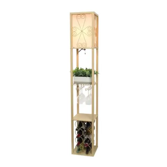 Simple Designs&trade; Floor Lamp Storage Shelf and Wine Rack with Linen Shade Tan {9}