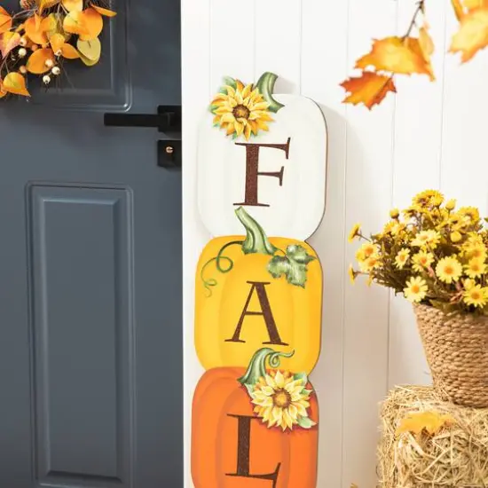 Glitzhome&reg; 3.5ft. Fall Wood Stacked Pumpkin Porch D&eacute;cor {5}