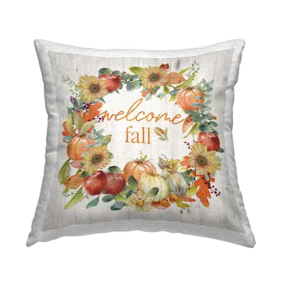 Stupell Industries Welcome Fall Pumpkin Wreath Outdoor Printed Pillow {1}