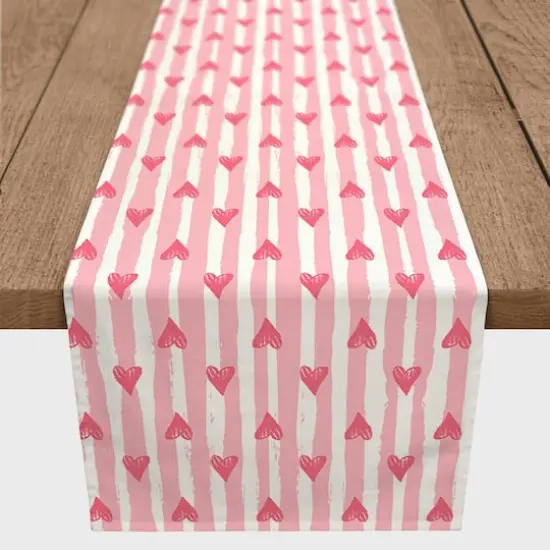 Heart Stripe Pattern 16" x 72" Cotton Twill Runner {1}