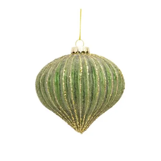 6ct. Green & Gold Stripes Glass Ornament Set {5}