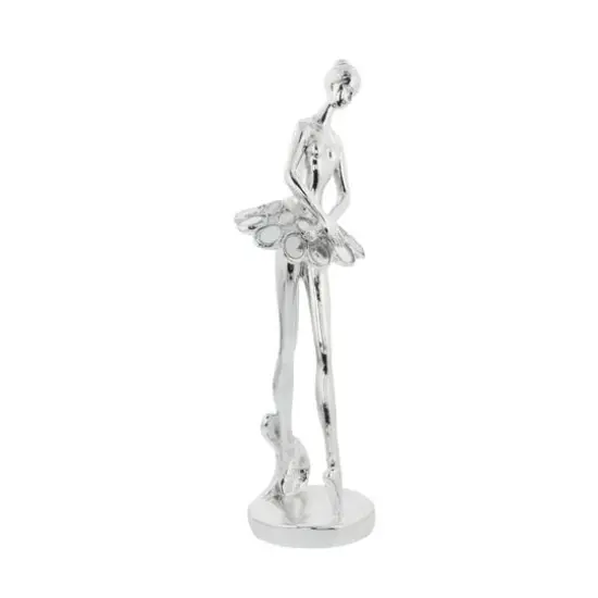 Set of 3 Silver Polystone Modern Dancer Sculpture, 14", 14", 12" {6}