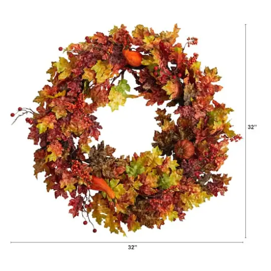 32" Oak Leaf, Berries & Pumpkin Artificial Autumn Wreath {3}