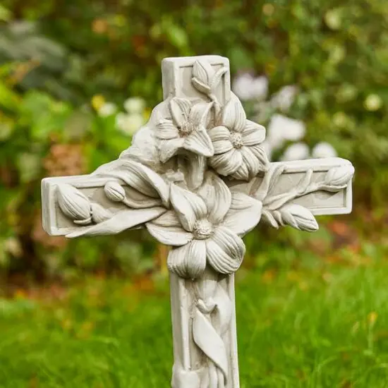Glitzhome&reg; 21" Holy Cross with Lily Garden Statue {6}