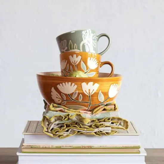 Hello Honey® 8" Hand-Painted Wax Relief Pattern Stoneware Bowls, 6ct. {3}