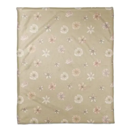 Florals Coral Fleece Blanket Tan {1}