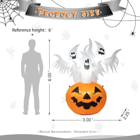 Glitzhome&reg; 6ft. Lighted 3 Ghosts In Jack-O'-Lantern Pumpkin with Scream Inflatable D&eacute;cor {9}