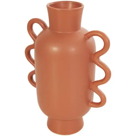 CosmoLiving by Cosmopolitan Geometric Wavy Handles Ceramic Vase Set Orange {7}