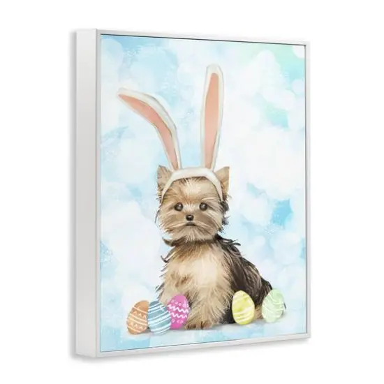 Stupell Industries Easter Yorkie Puppy Bunny Ears Patterned Eggs Framed Giclee Art White {4}