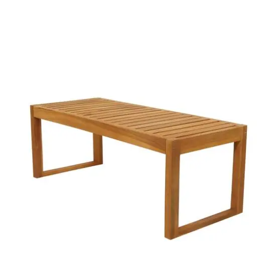 47" Brown Teak Wood Slatted Outdoor Accent Table {4}