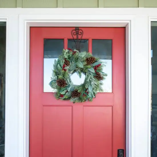 Village Lighting 24" Pre-Lit Winter Frost Christmas Wreath, Clear LED Lights {7}