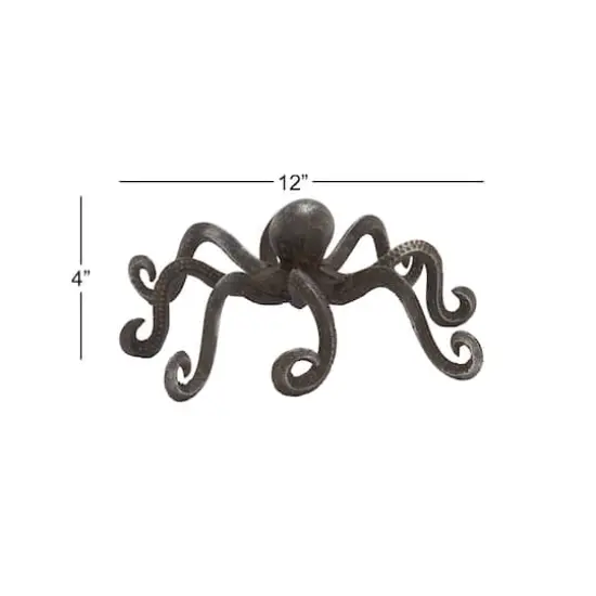 12" Black Metal Coastal Octopus Sculpture {7}