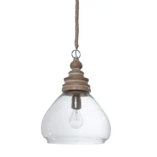Hello Honey&reg; 15" Glass & Mango Wood Pendant Light {1}