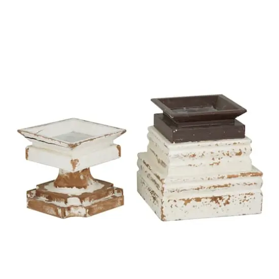 White Wood Vintage Candleholder Set {3}