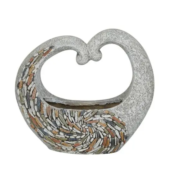 Gray Fiberglass Planter with Stone Mosaic Design {1}