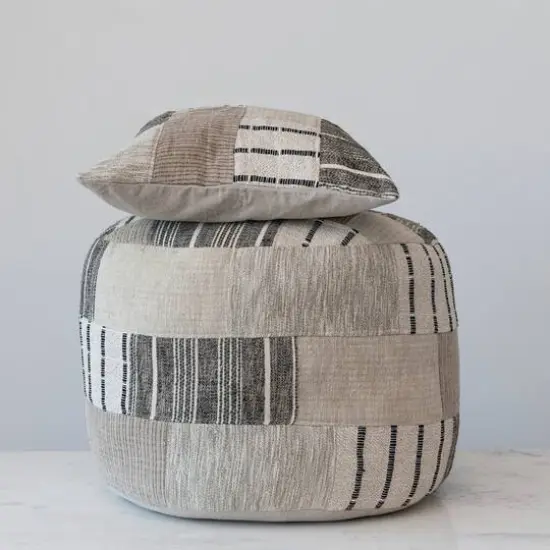 Hello Honey&reg; 24" Handwoven Cotton Patchwork Pouf Ottoman {5}