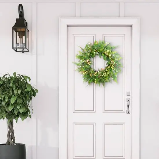 26" Artificial Fern & Berry Spring Wreath {6}