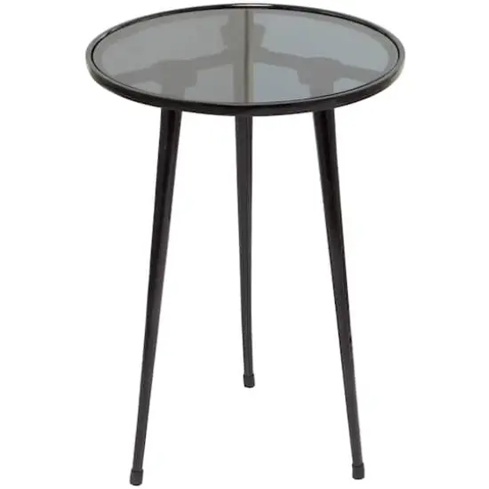 22" Aluminum Tripod Legs Accent Table with Shaded Glass Top Black {4}