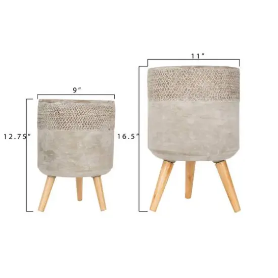 Hello Honey® Gray Cement Planter with Removable Wood Legs Set {6}