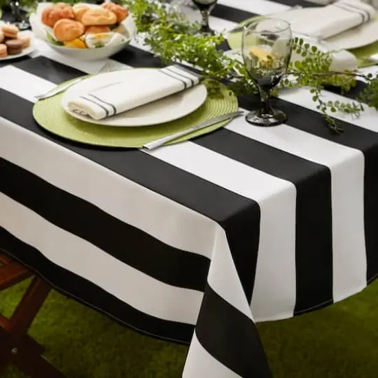 Black Cabana Stripe Print Outdoor Tablecloth with Zipper, 60" x 120" {6}