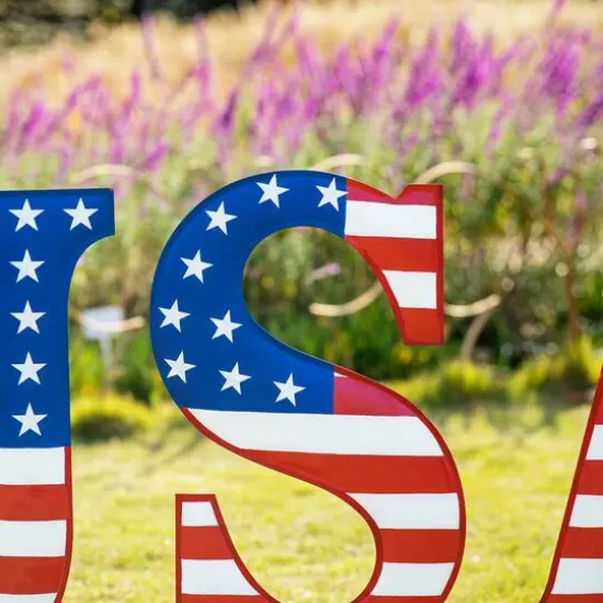 Glitzhome&reg; 45" Patriotic America USA Yard Stake Set {4}