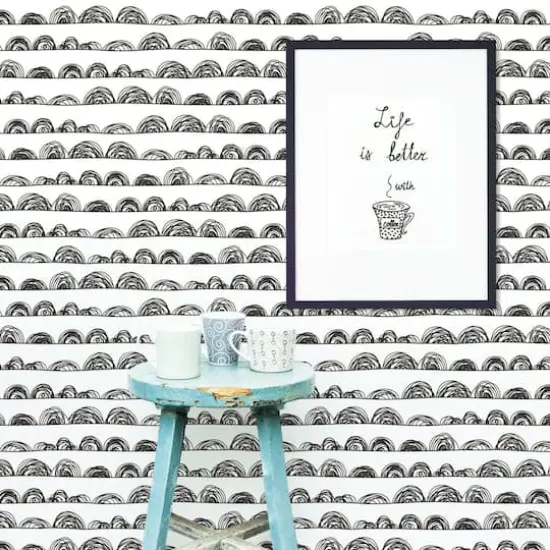 RoomMates Doodle Scallop Peel & Stick Wallpaper Black {5}