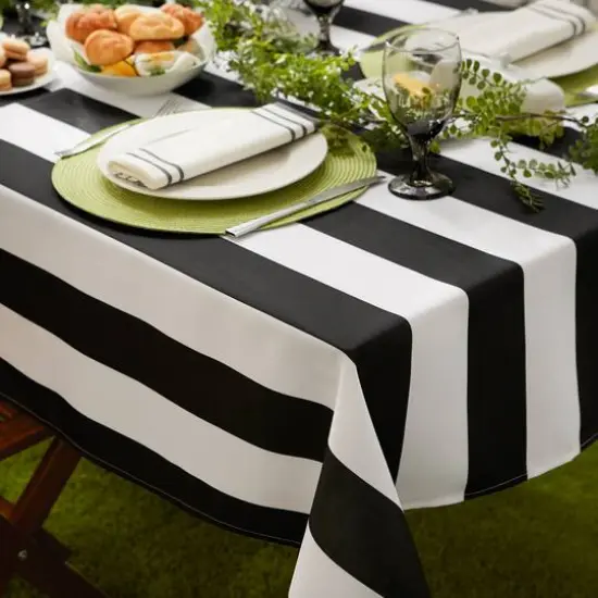 Black Cabana Stripe Print Outdoor Tablecloth with Zipper, 60" x 84" {6}